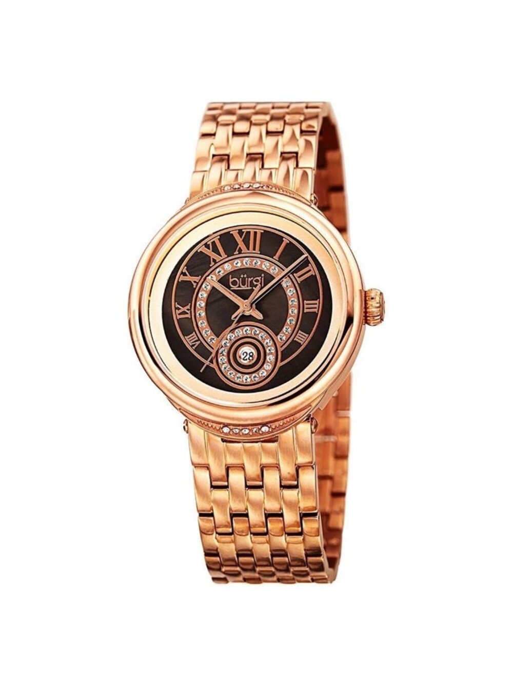NWT Burgi Quartz Brown Dial Rose Gold-tone Ladies Watch